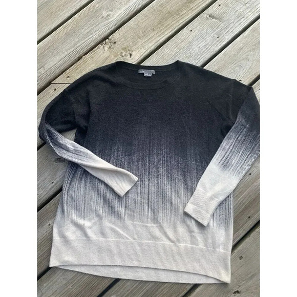 Vince Painted Ombre Knit Sweater, White/Black Soft Small Womens XXS Cashmere - Picture 2 of 5